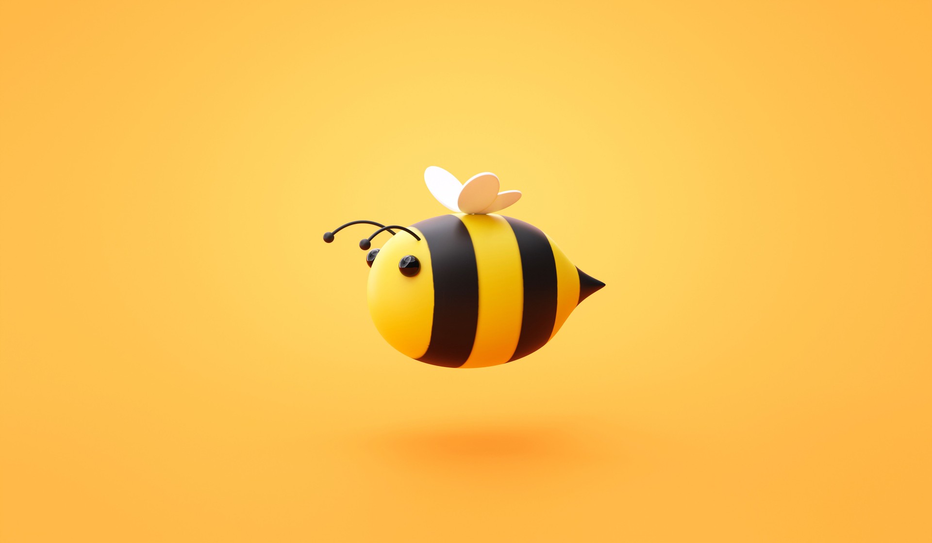 Cute honey bee 3d cartoon character design of sweet nature happy honeybee organic animal food product icon or flying creative art bumblebee symbol and wasp bug mascot concept on yellow background.